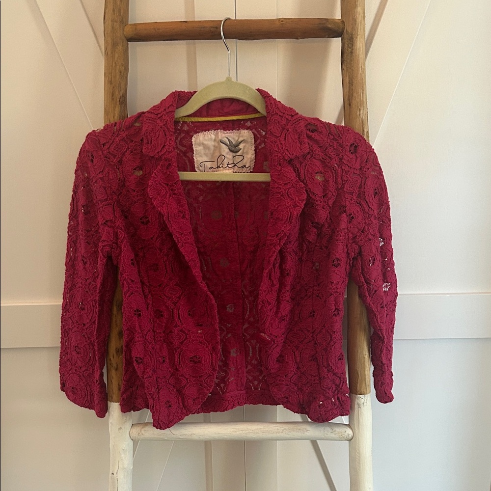 Tabitha Raspberry Lace Cropped Blazer
